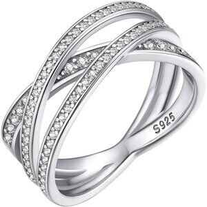 925 Sterling Silver Criss Cross Love Statement Ring with Simulated Diamond for H